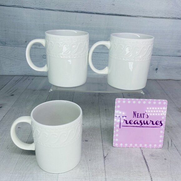 Pfaltzgraff SYLVIAAll White Embossed Swirls Dots Porcelain 12ozCup Mug Set